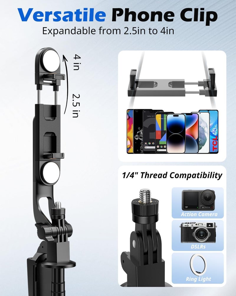 UBeesize 64'' Extendable Selfie Stick Tripod with Light & Remote, Adjustable Phone Tripod Stand for iPhone 17-11, Android, Camera, Travel Vlogging & Video Recording - Image 5